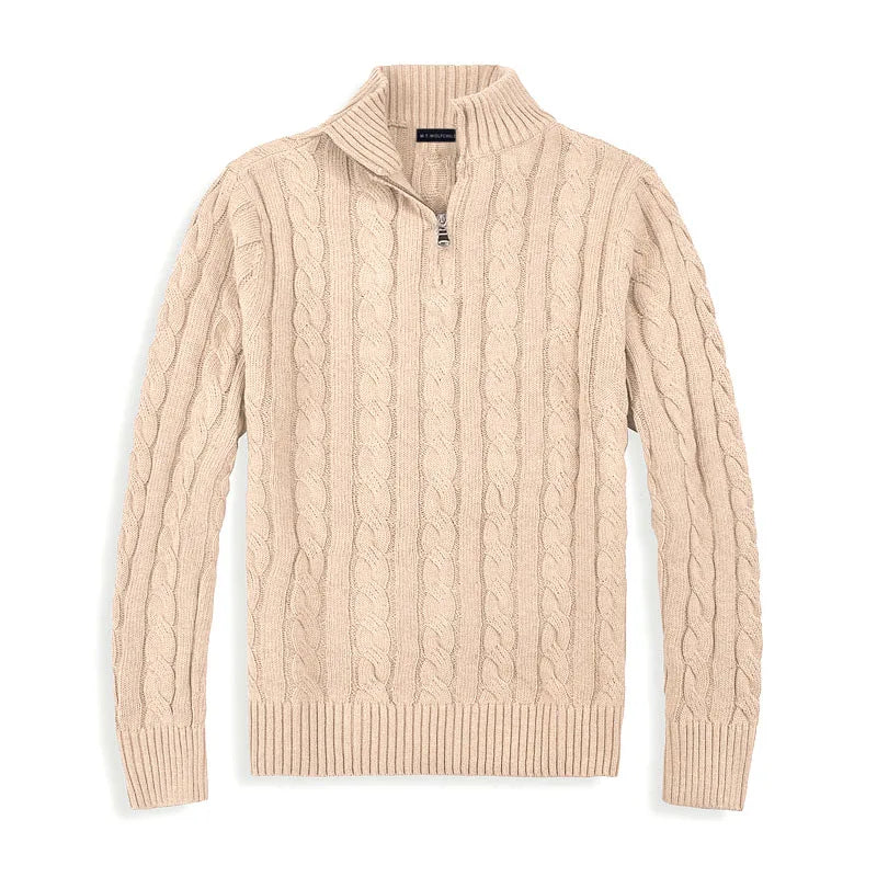 Victor – Męski sweter pół-zip warkoczowy