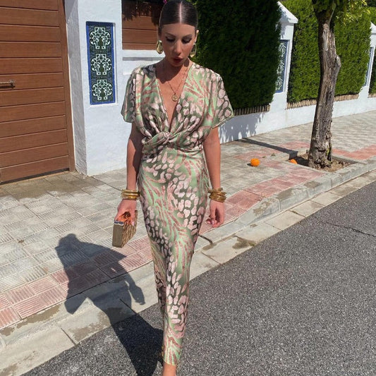 Renate – Elegant Twisted Maxi Dress with V-Neck for Women - Image 1