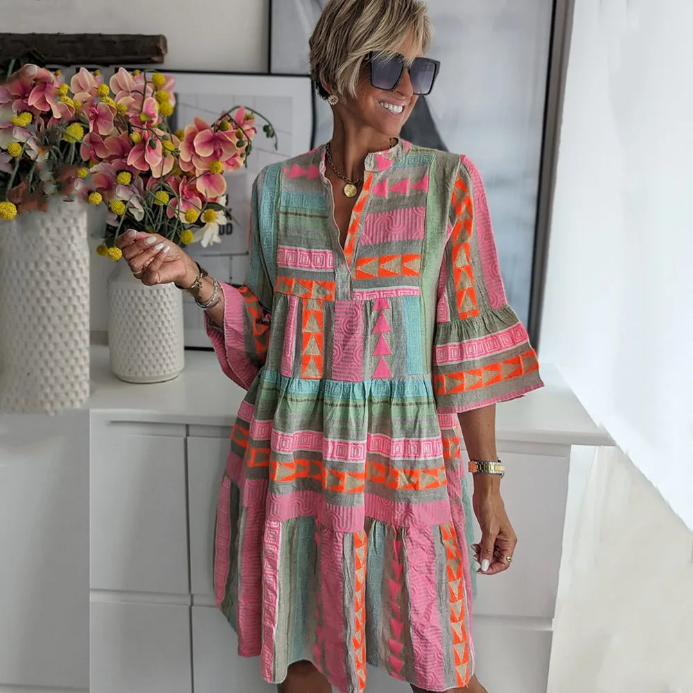 Elvira – Women Bohemian cotton and linen Dress - Image 1