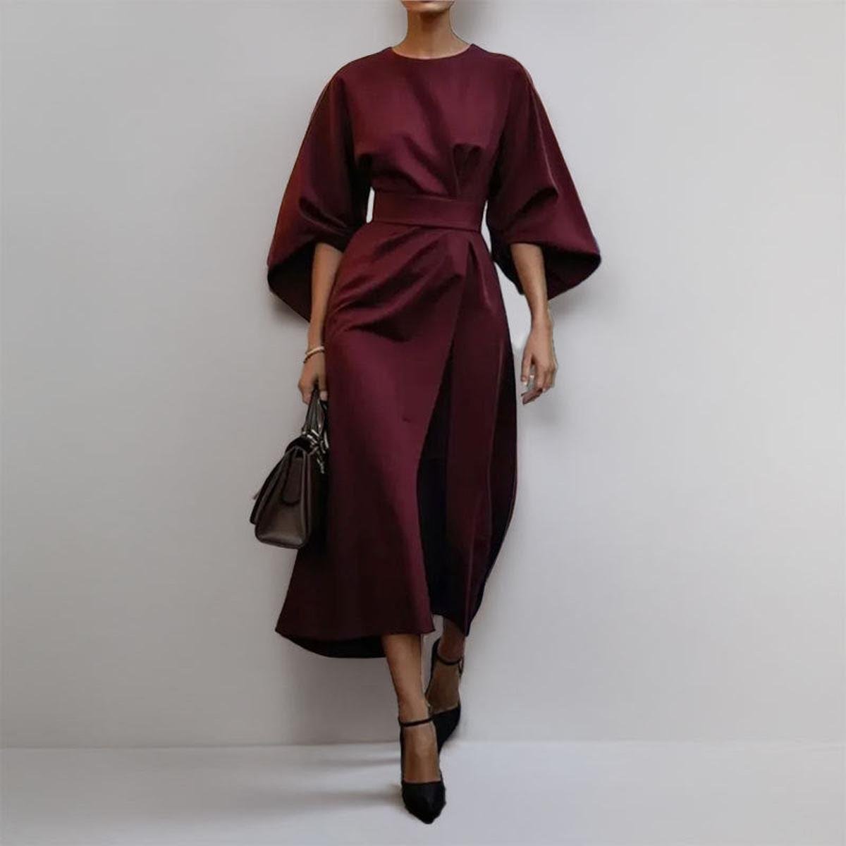 Paula – Elegant Satin Batwing Sleeve Dress for Women - Image 5