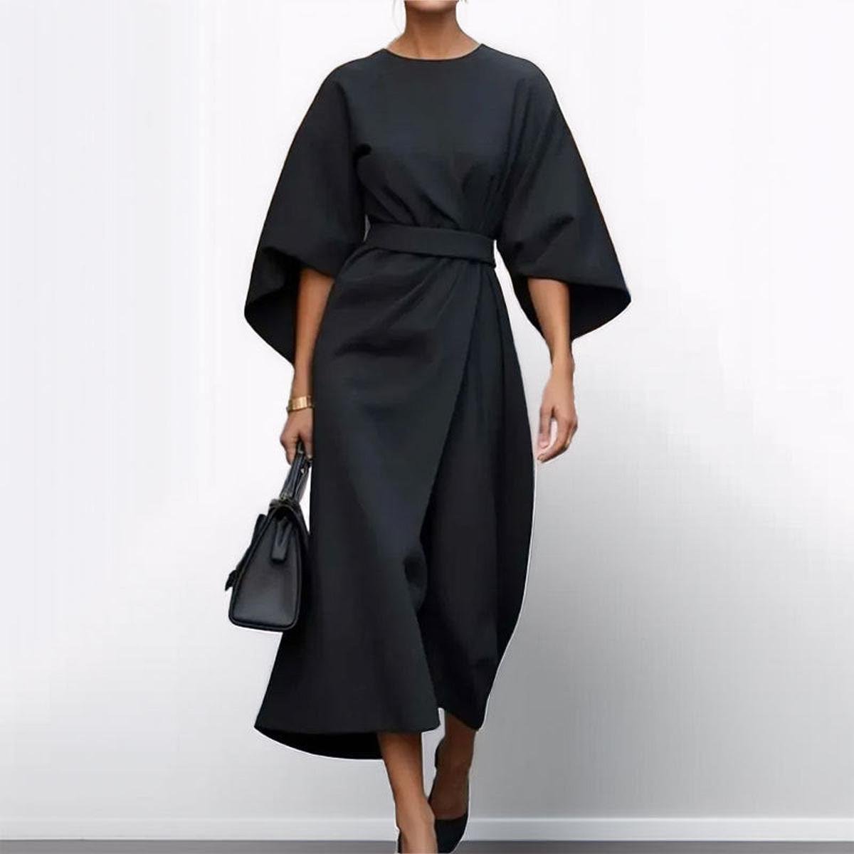 Paula – Elegant Satin Batwing Sleeve Dress for Women - Image 3