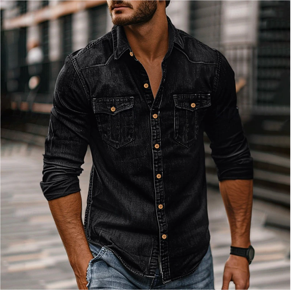 Adrian – Denimowa Koszula Męska Slim Fit z Długim Rękawem