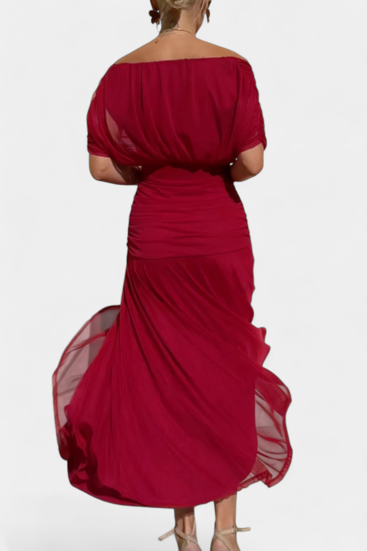 Paula – Elegant Off-Shoulder Draped Dress for Women - Image 12