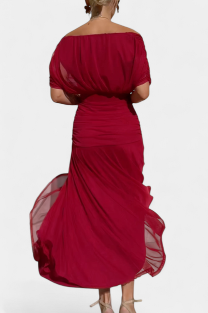 Paula – Elegant Off-Shoulder Draped Dress for Women - Image 12