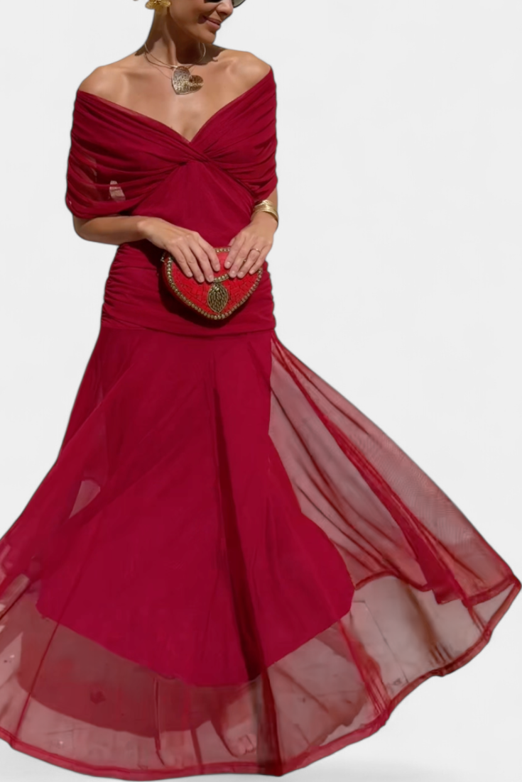 Paula – Elegant Off-Shoulder Draped Dress for Women - Image 13