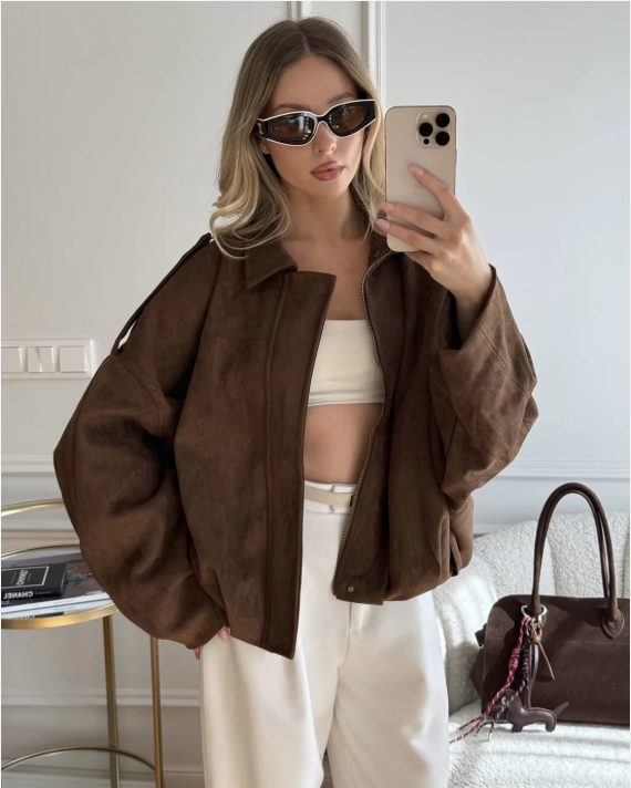 Olga – Damska Oversize Kurtka z Miękkiej Tkaniny