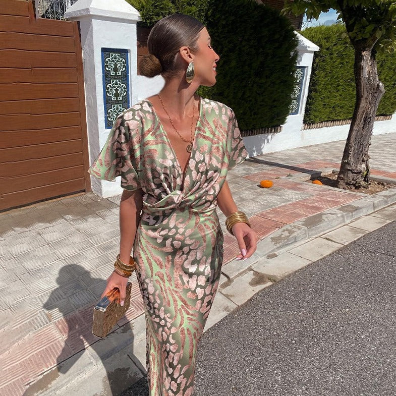 Renate – Elegant Twisted Maxi Dress with V-Neck for Women - Image 2
