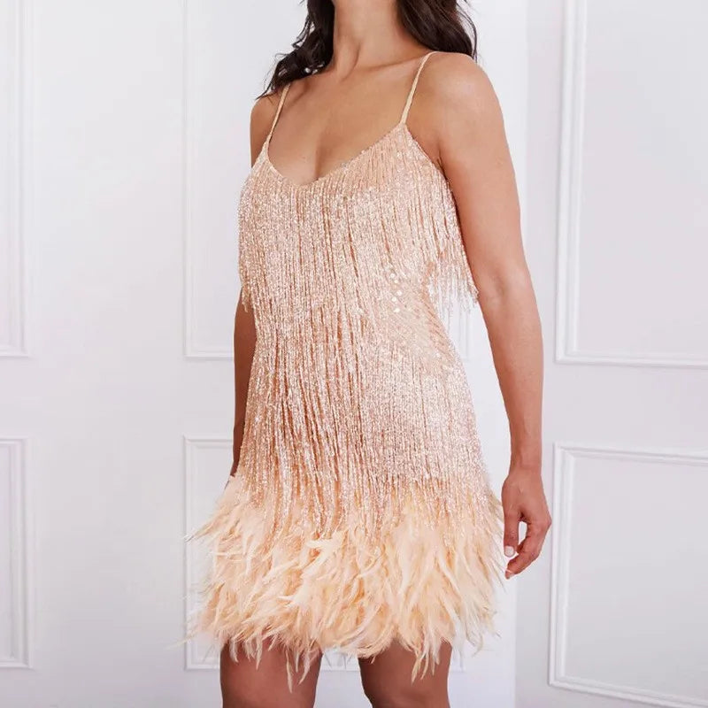Sarah – Women’s Cocktail Dress with Fringe Feathers - Image 7