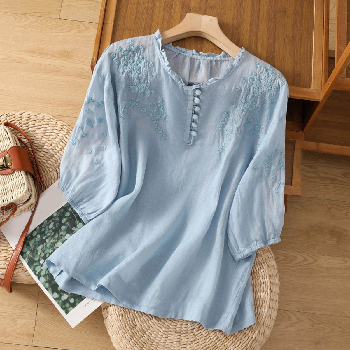 Nele – Embroidered Button-Front Blouse - Image 1