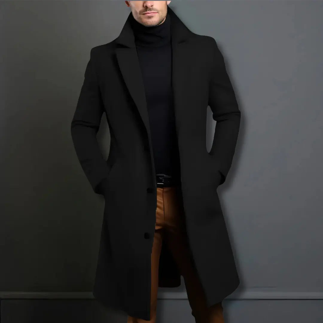 Męski płaszcz zimowy o kroju Tailored Fit z opadającym klapą i zapięciem na guziki - J&B; - 6 - Livia-Moda