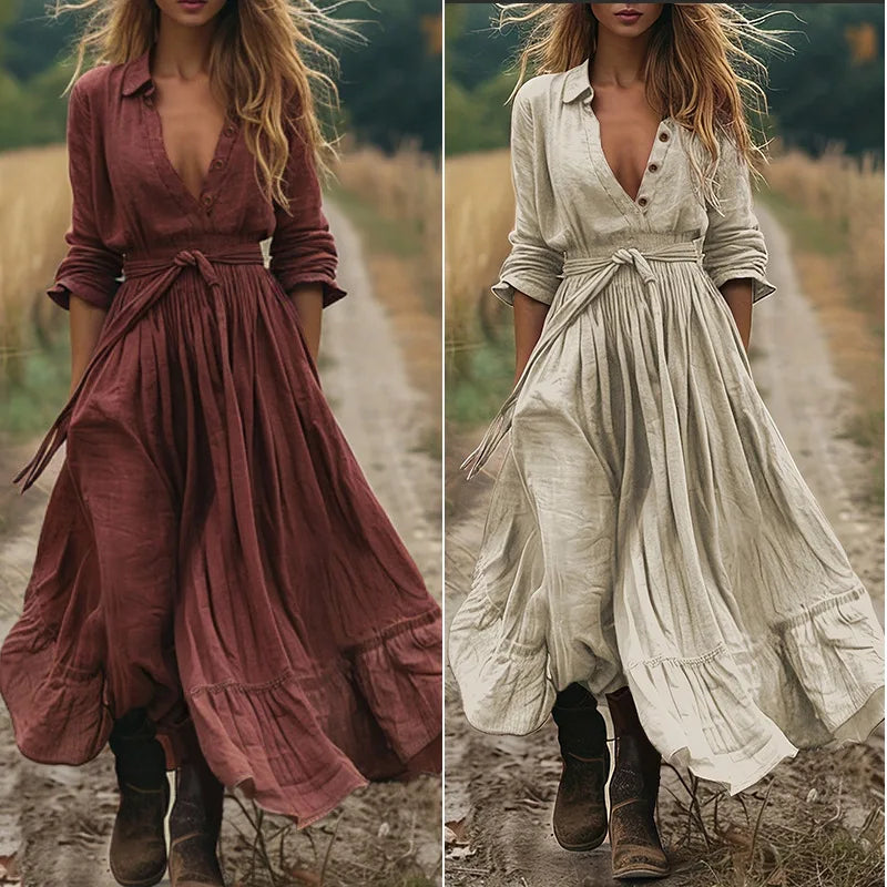 Lieselotte – Elegant Chic Buttons and Tie Waist Dress - Image 1
