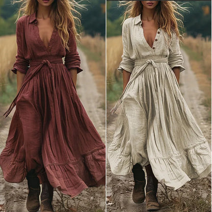 Lieselotte – Elegant Chic Buttons and Tie Waist Dress - Image 1