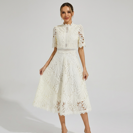 Ines – Women Lace Detail Midi Dress - Image 1