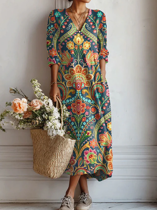 Franziska – Floral V-neckline Dress - Image 1
