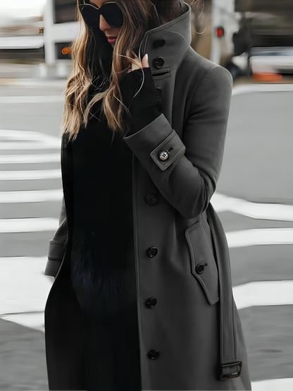 Veronica - Płaszcz damski elegancki z kołnierzem i guzikami