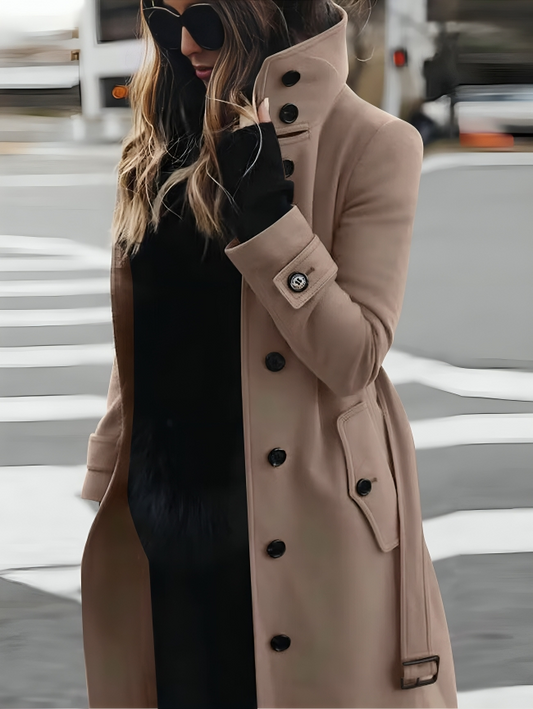 Veronica - Płaszcz damski elegancki z kołnierzem i guzikami