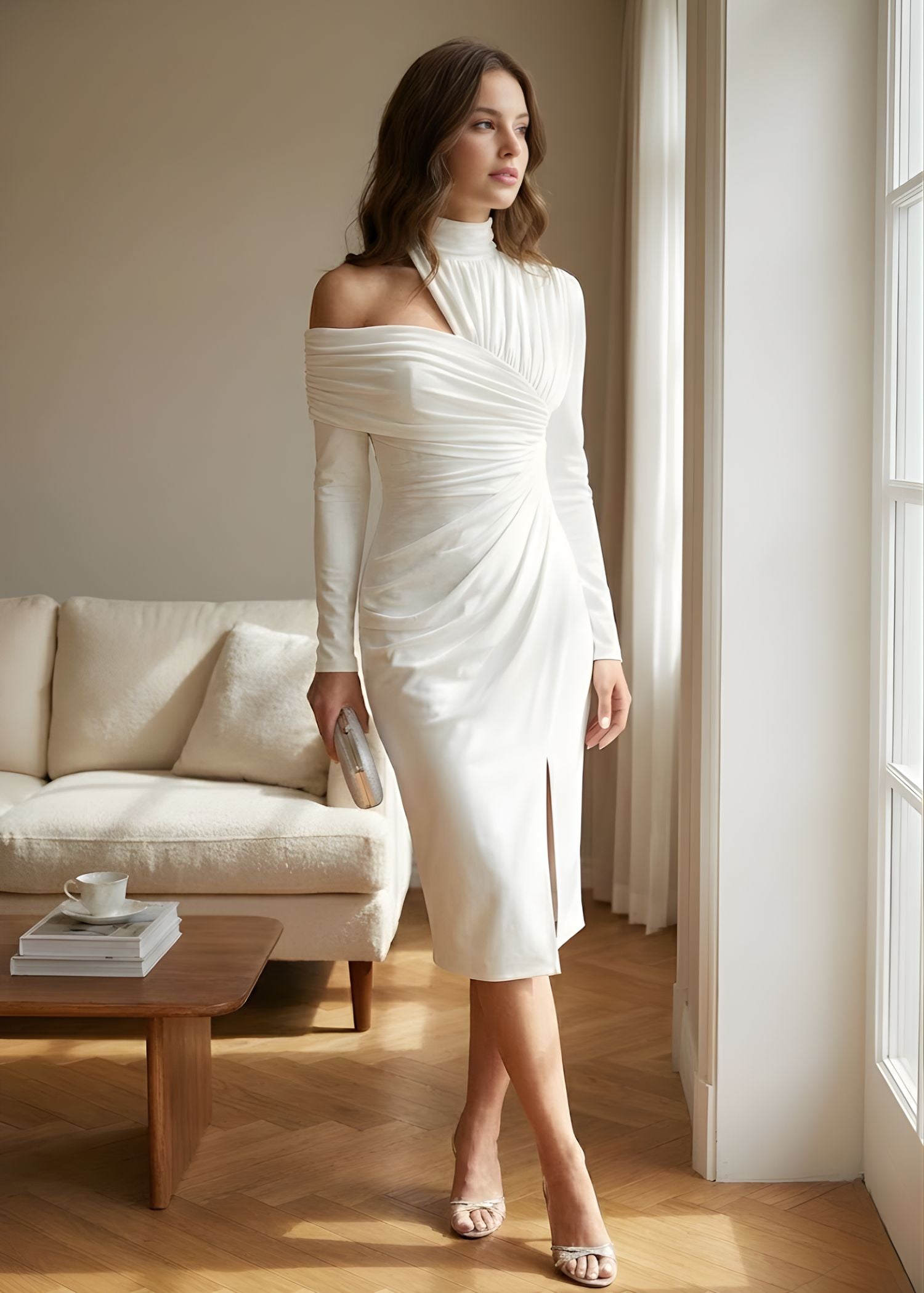 Theresa – Elegant Draped One Shoulder Dress - Image 1