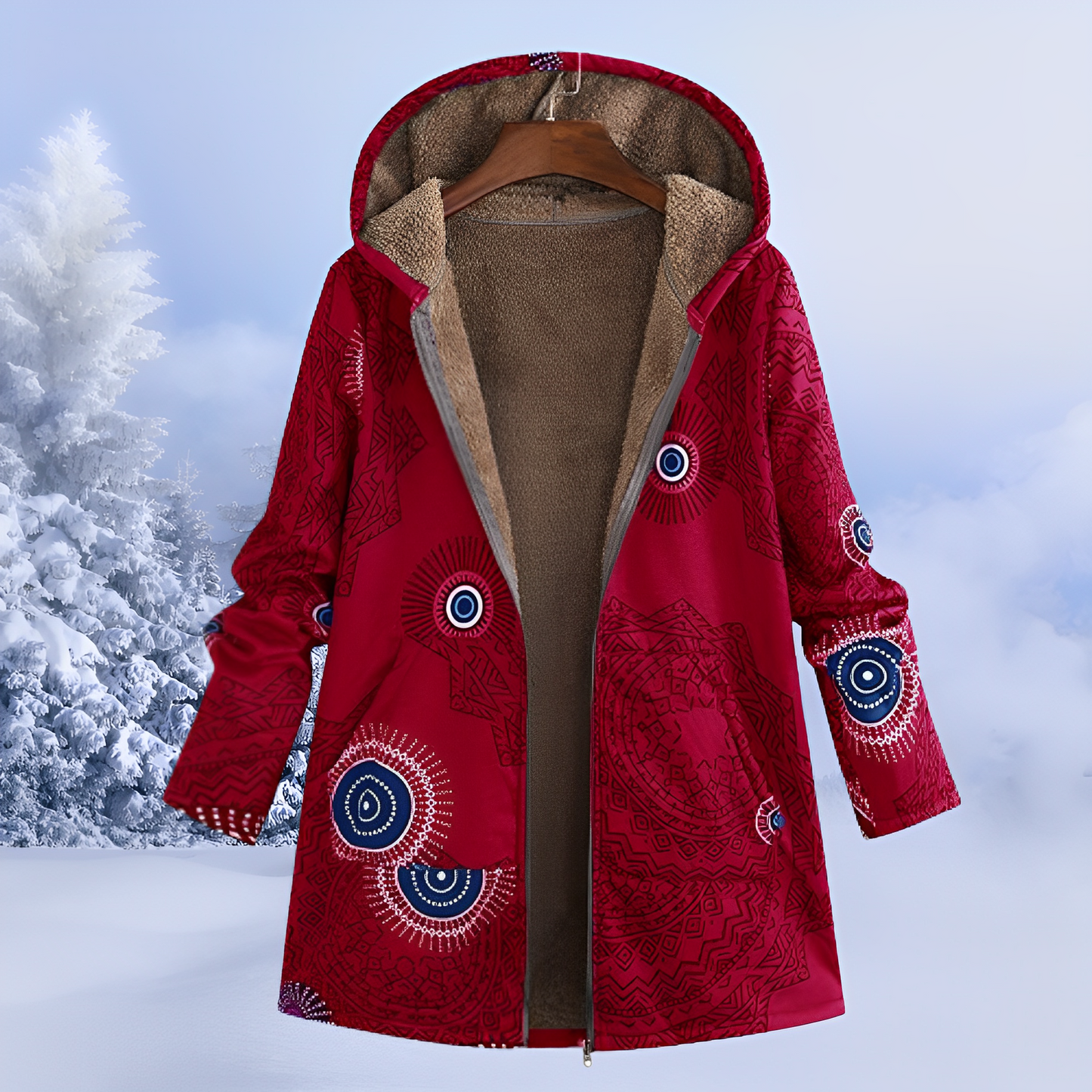 Aria – Ocieplana damska kurtka z kapturem i etnicznym wzorem