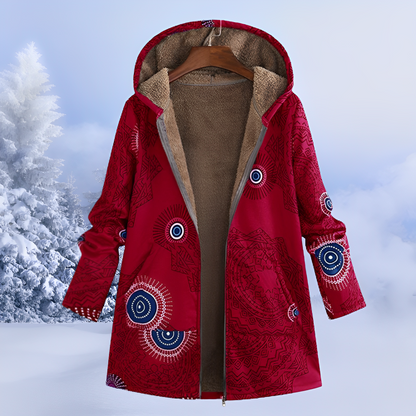 Aria – Ocieplana damska kurtka z kapturem i etnicznym wzorem