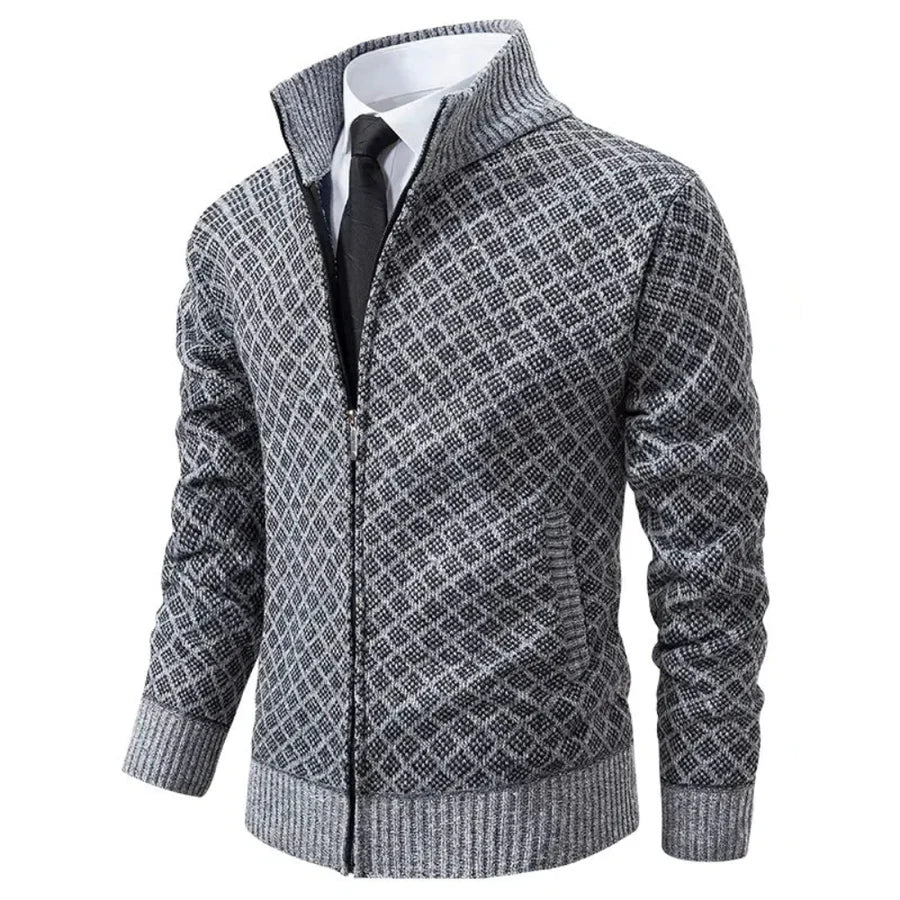 Jakub – Męski sweter zapinany na zamek z eleganckim geometrycznym wzorem