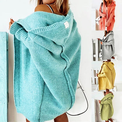 Lena – Damski długi kardigan o miękkim kroju z obszernym kapturem