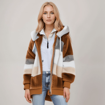 Magdalena - Damska kurtka pluszowa z kapturem kolorowa