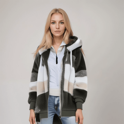 Magdalena - Damska kurtka pluszowa z kapturem kolorowa