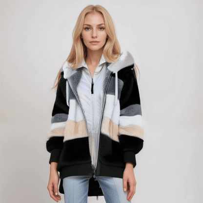 Magdalena - Damska kurtka pluszowa z kapturem kolorowa
