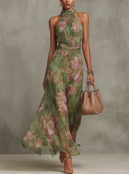 Gisela – Floral Summer Halter Neck Dress - Image 1