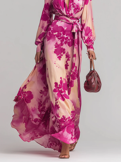 Emilia – Floral Chiffon Long-sleeve Dress - Image 4