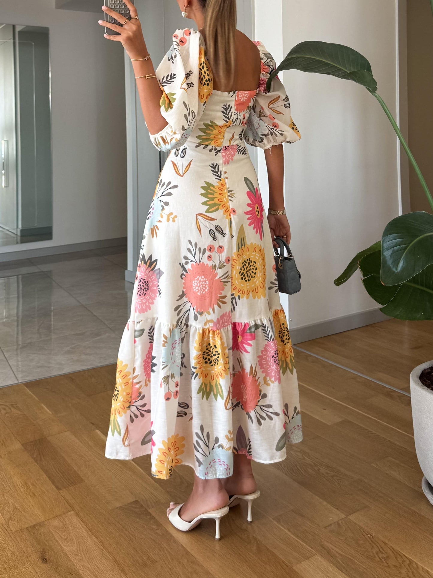 Sarah – Floral Square-Neck Puff Dress for Women - Image 4