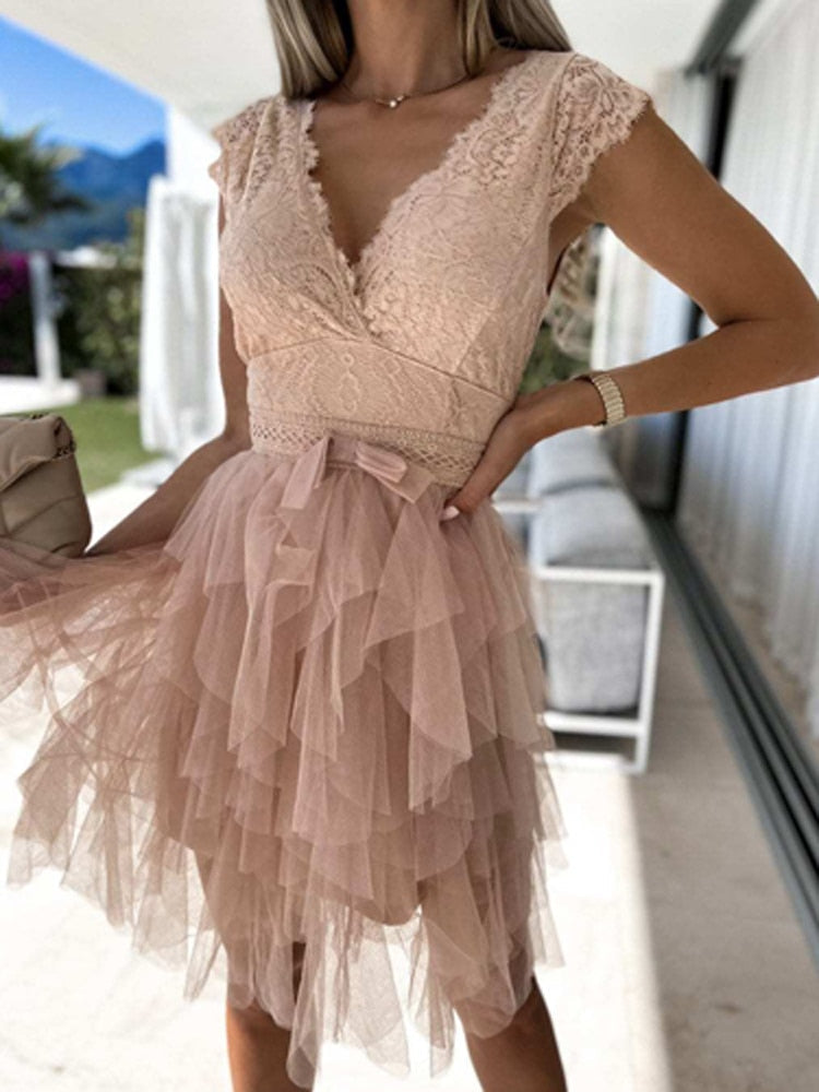 Anna – Elegant  Cocktail Tiered Dress - Image 2
