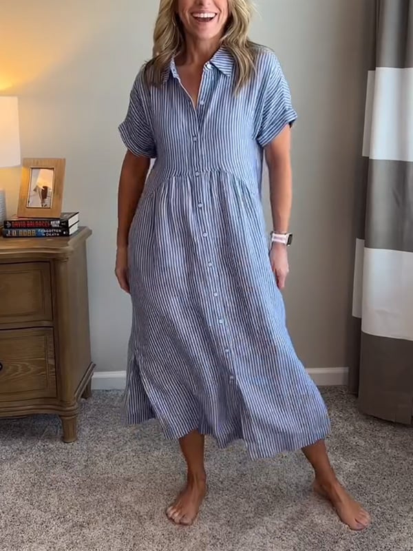 Theresa – Striped Button-Up Summer Dress - Image 11