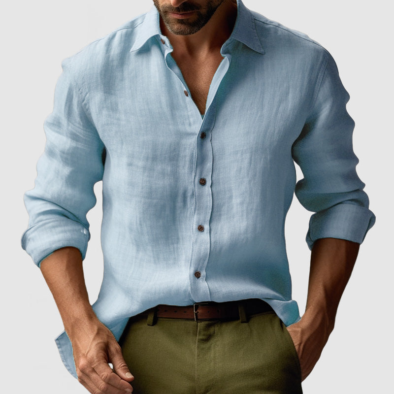 Dennis – Vintage Long Sleeve Linen Shirt for Men - Image 5