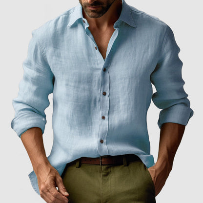 Dennis – Vintage Long Sleeve Linen Shirt for Men - Image 5