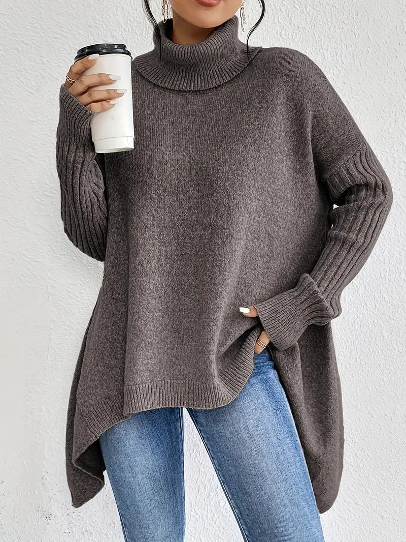 Sienna – Oversize sweter z golfem o asymetrycznym kroju dla kobiet