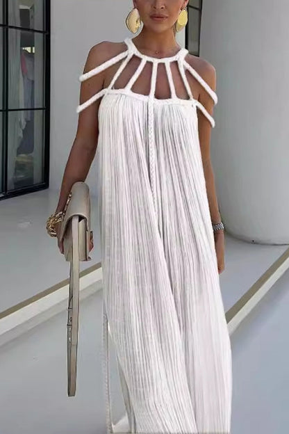 Hannah – Elegant Linen Blend Draped Braids Cover Up Maxi Dress for Women - Image 22