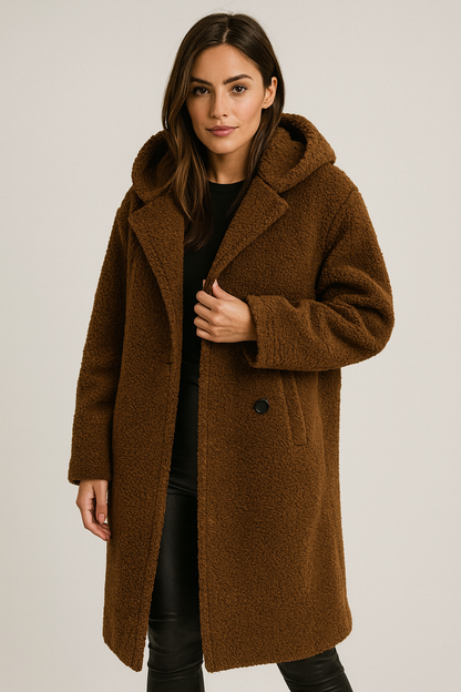 Alba – Miękki Płaszcz z Kapturem o Prostym Kroju