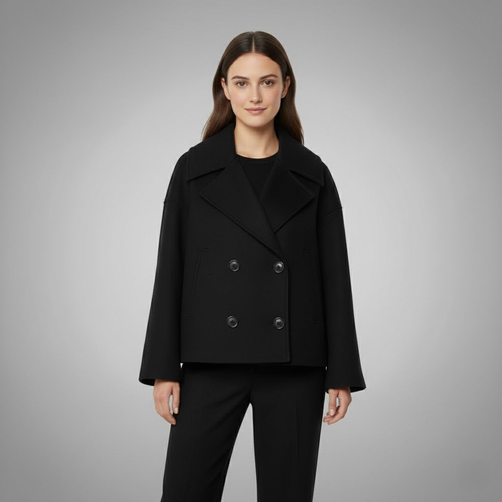 Clara – Damski elegancki płaszcz dwurzędowy o minimalistycznym