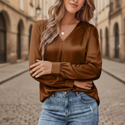 Yvonne – Women Satin blouse with V-neck - Image 7