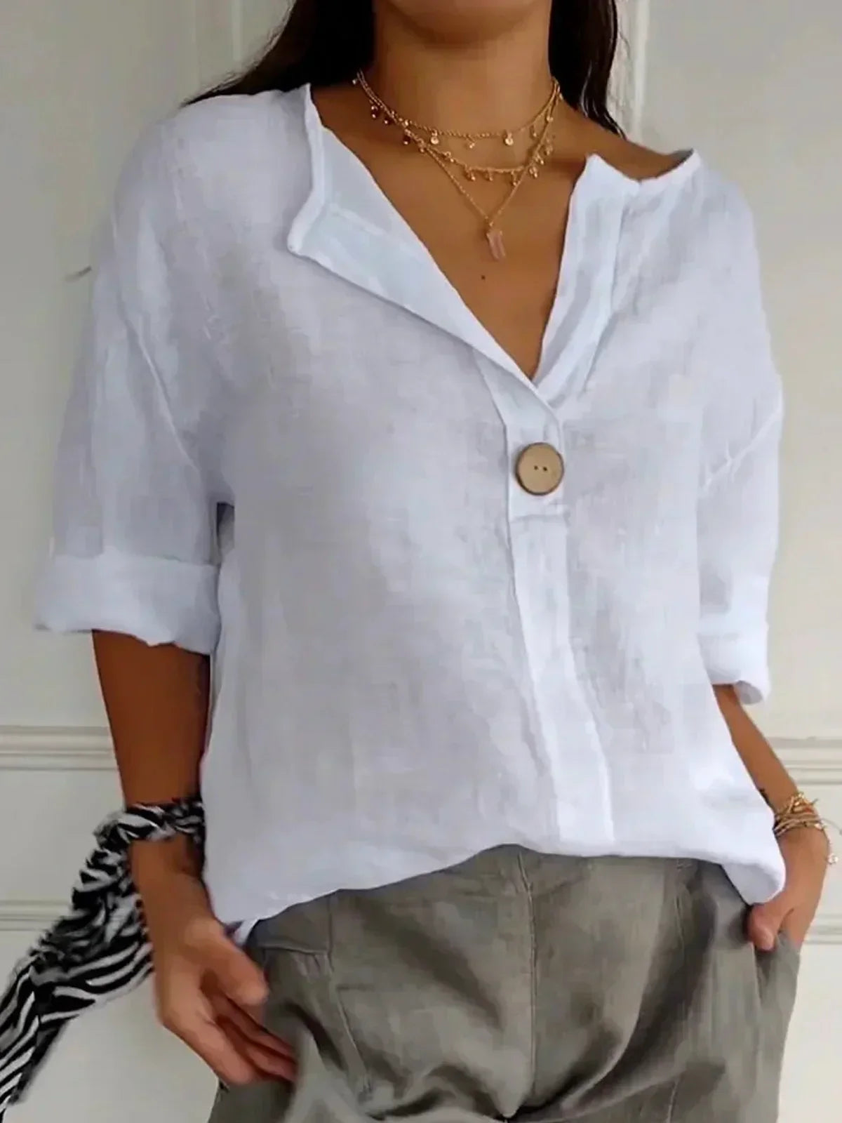 Ines – Casual Linen V-neck blouse for Women - Image 4