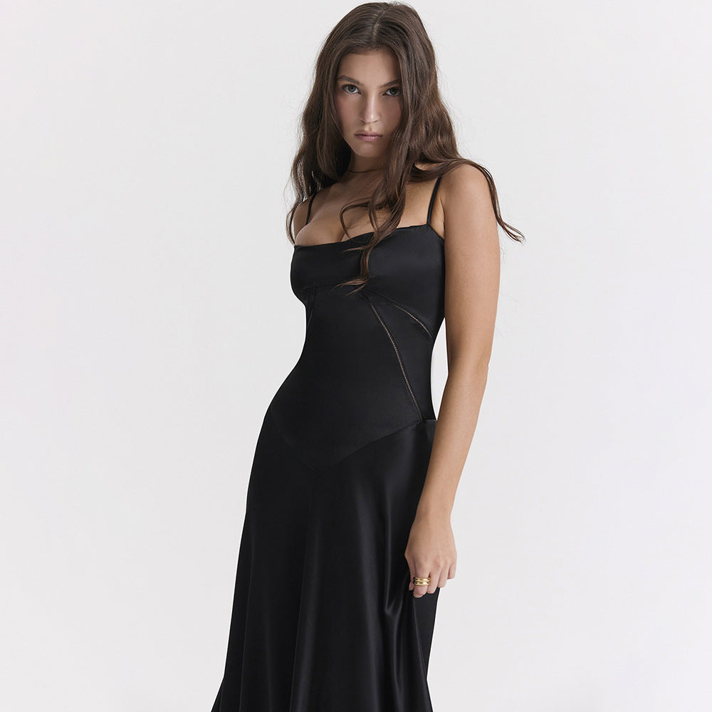 Ingrid – Elegant satin maxi dress with tie back for Women - Image 5
