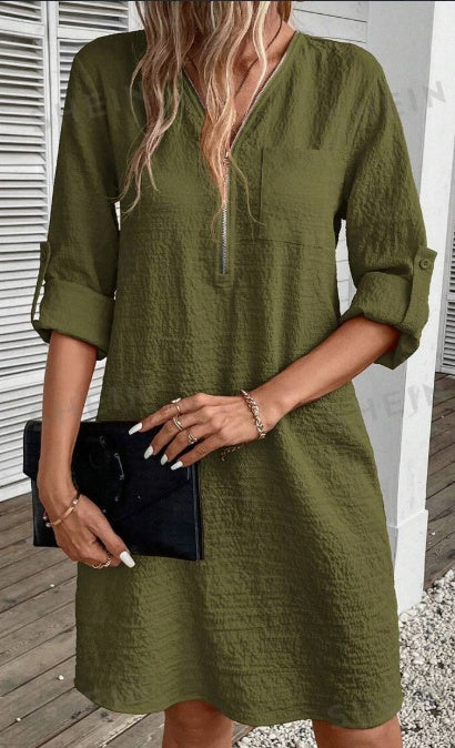 Lea – Zipper Half-Buttoned Dress - Image 3