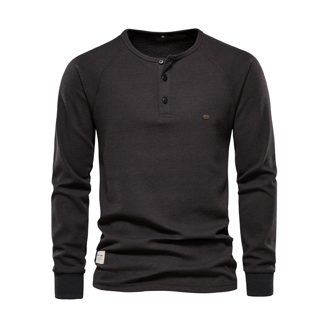 Ethan - Koszulka męska longsleeve z długim rękawem i dekoltem henley