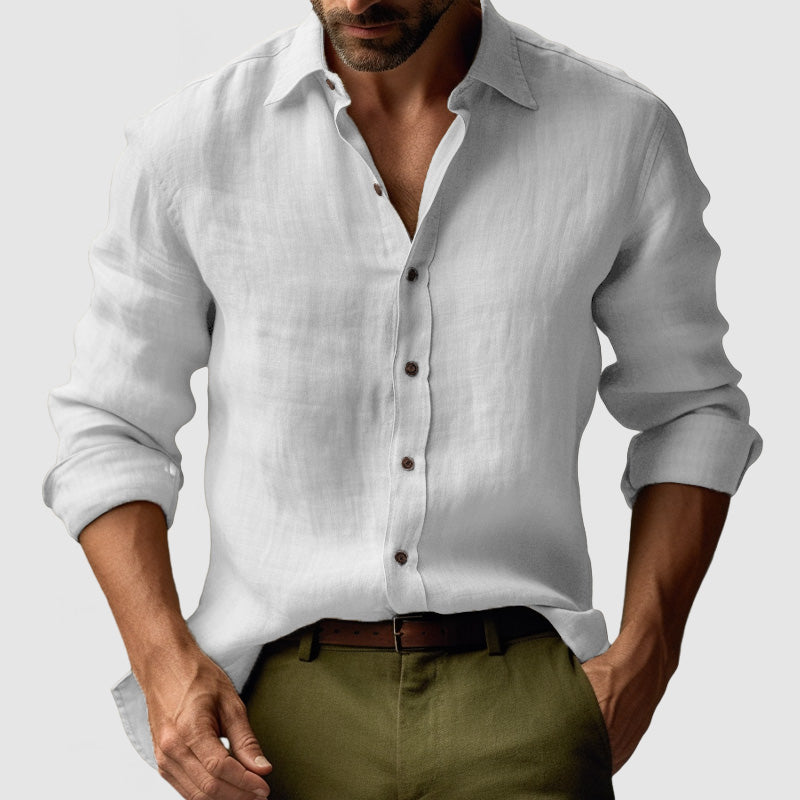 Dennis – Vintage Long Sleeve Linen Shirt for Men - Image 6