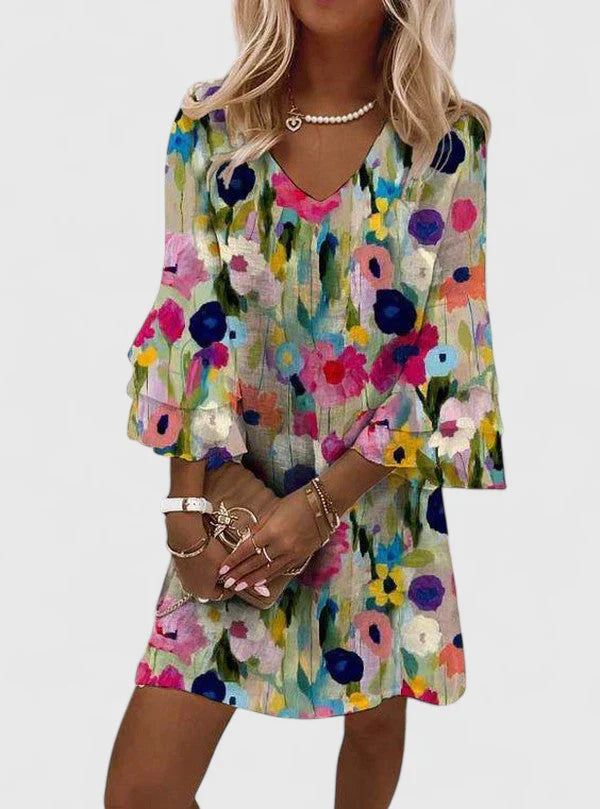 Jette – V-neck Flare Sleeve Dress - Image 1