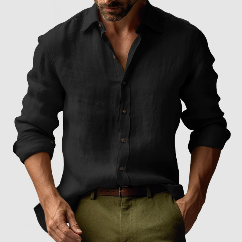 Dennis – Vintage Long Sleeve Linen Shirt for Men - Image 11
