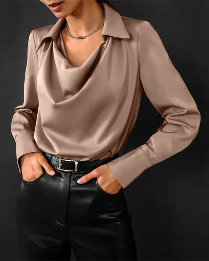 Helga – Women Classic Style with Waterfall Collar Blouse - Image 1