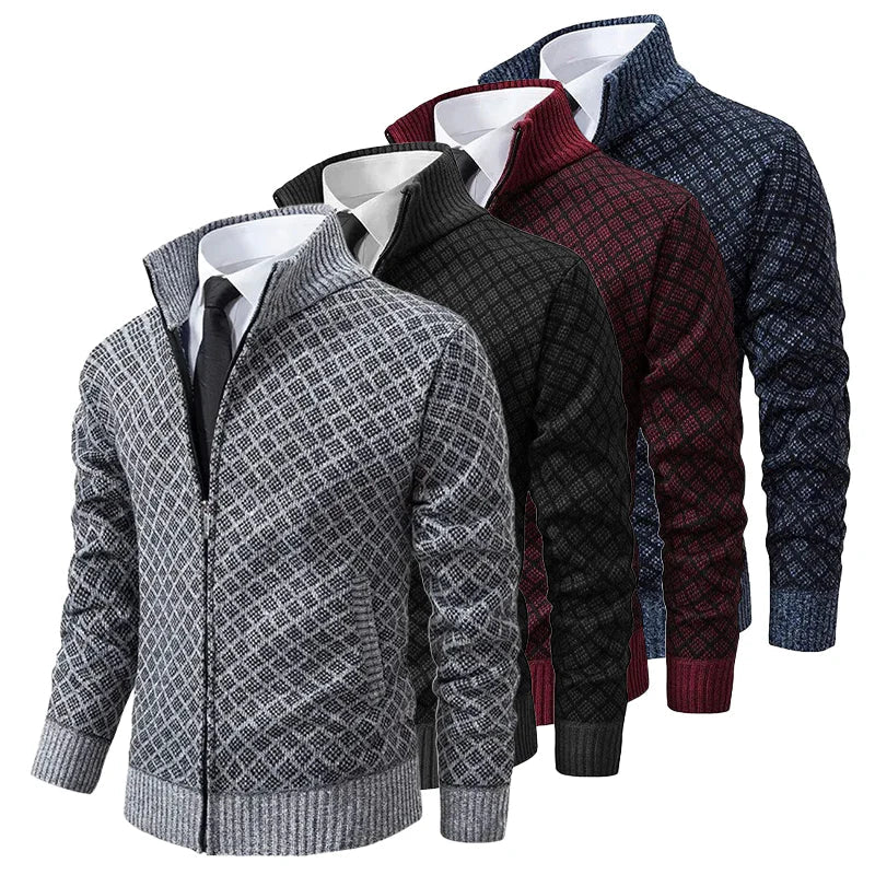 Jakub – Męski sweter zapinany na zamek z eleganckim geometrycznym wzorem