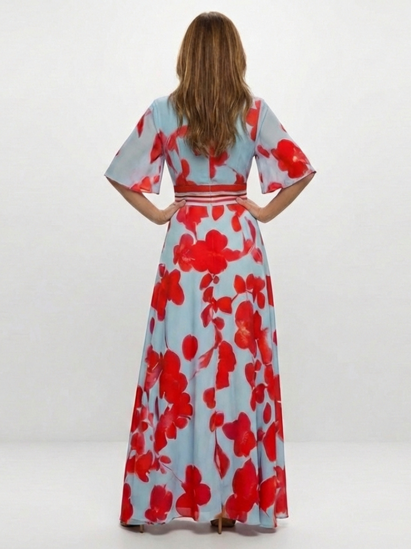 Lina – Elegant Floral Short Sleeve Dress for Women - Image 2